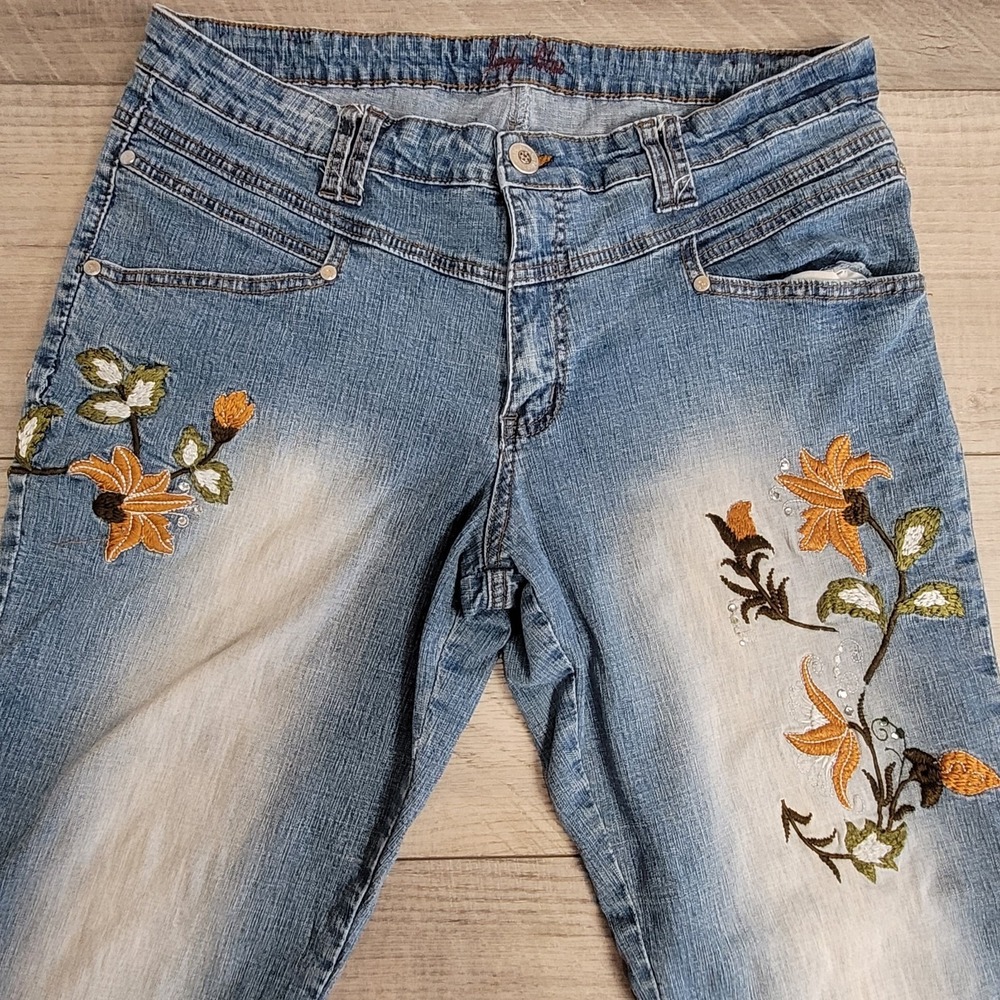 👖Judy Blue Boutique Floral Embroidered Stretch Jeans Womens 34x32 Bootcut Flare